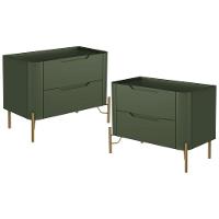 Kit 02 Mesas De Cabeceira Orgânica 2 Gavetas Pés Industrial Dourado Bliss I03 Musgo - Lyam Decor - 1