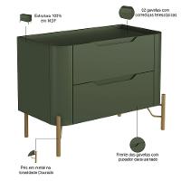 Kit 02 Mesas De Cabeceira Orgânica 2 Gavetas Pés Industrial Dourado Bliss I03 Musgo - Lyam Decor - 2