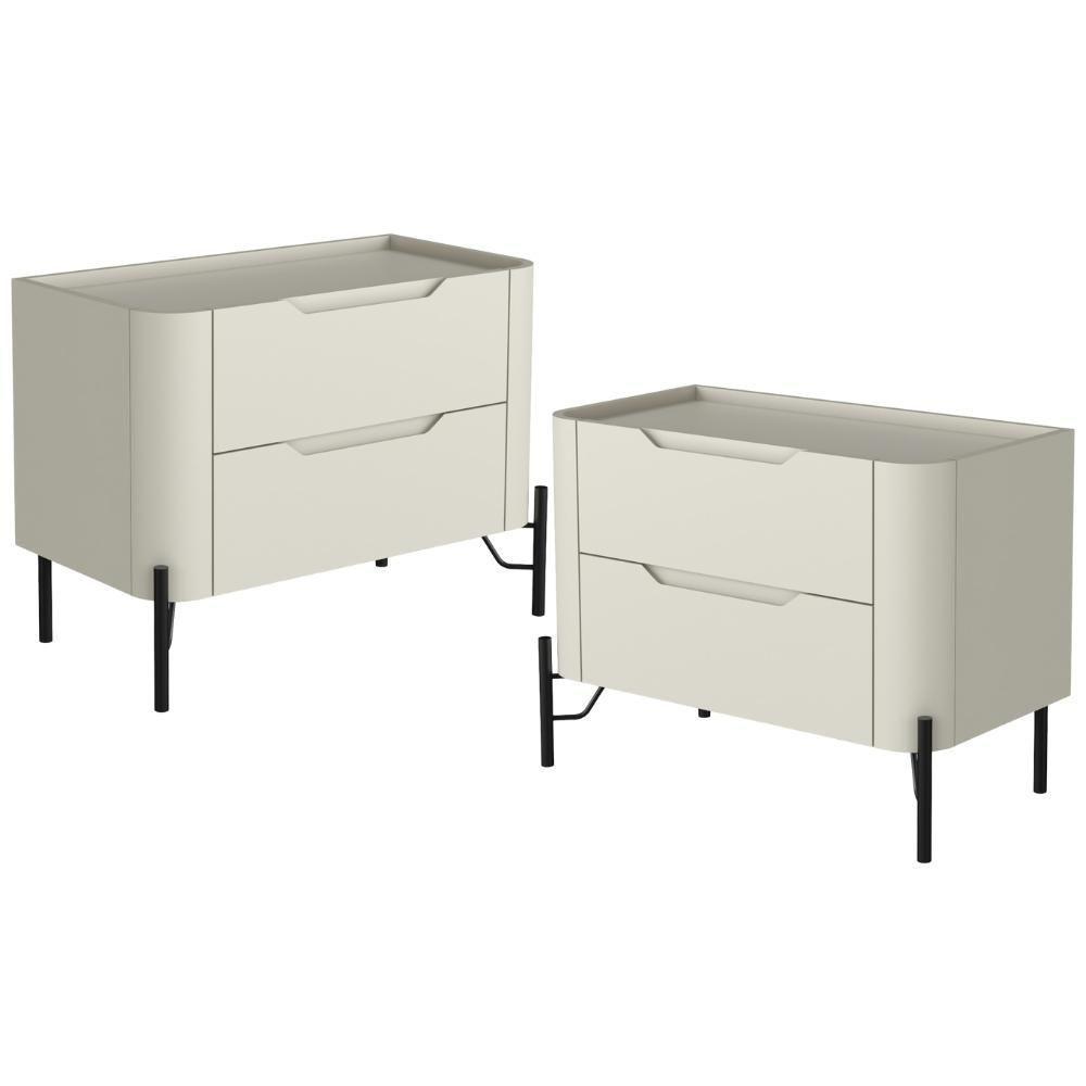 Kit 02 Mesas De Cabeceira Orgânica 2 Gavetas Pés Industrial Preto Bliss I03 Luna - Lyam Decor - 1