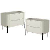 Kit 02 Mesas De Cabeceira Orgânica 2 Gavetas Pés Industrial Preto Bliss I03 Luna - Lyam Decor - 1