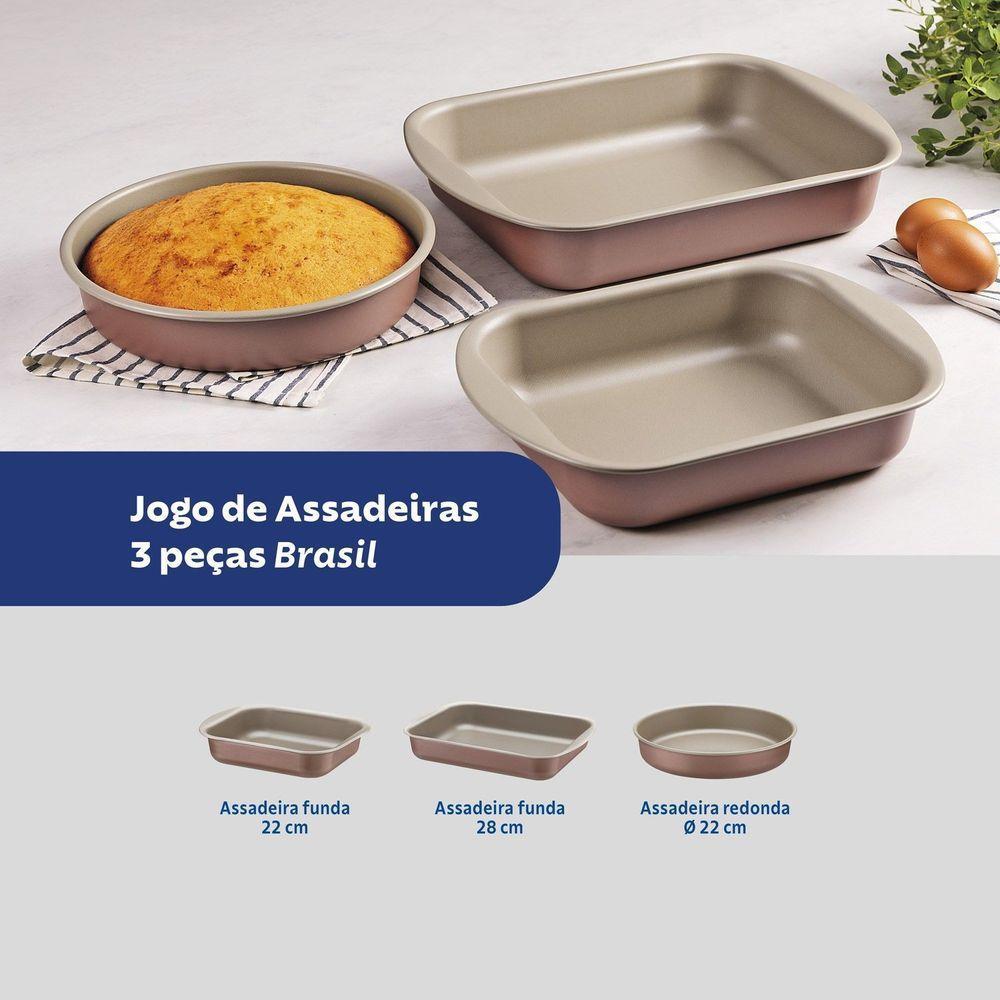 Jogo De Assadeiras Tramontina Brasil Em Alumínio Com Antiaderente Starflon Max Mocaccino 3 Peças Tramontina - 5