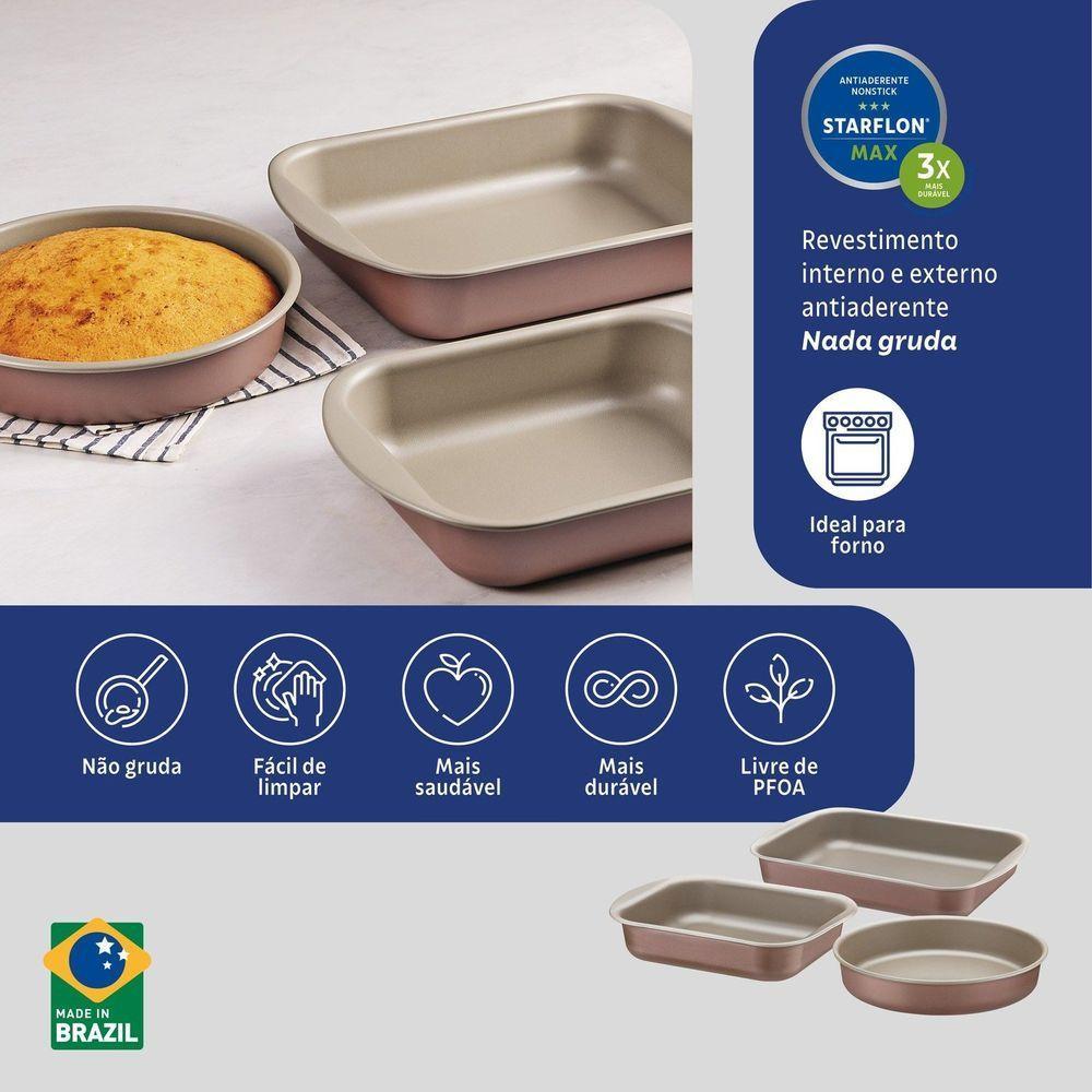 Jogo De Assadeiras Tramontina Brasil Em Alumínio Com Antiaderente Starflon Max Mocaccino 3 Peças Tramontina - 6