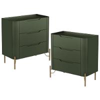 Kit 02 Mesas De Cabeceira Orgânica 3 Gavetas Pés Industrial Dourado Bliss I03 Musgo - Lyam Decor - 1