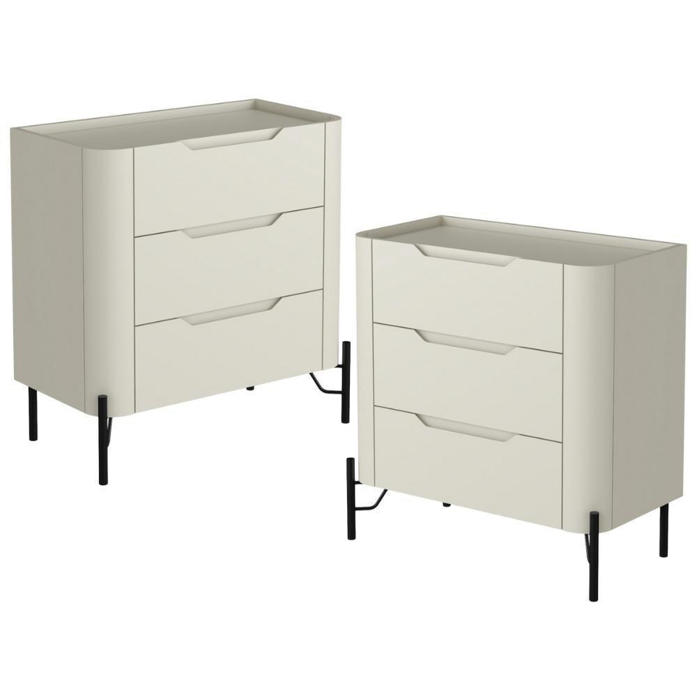 Kit 02 Mesas De Cabeceira Orgânica 3 Gavetas Pés Industrial Preto Bliss I03 Luna - Lyam Decor - 1