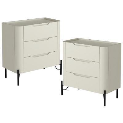 Kit 02 Mesas De Cabeceira Orgânica 3 Gavetas Pés Industrial Preto Bliss I03 Luna - Lyam Decor