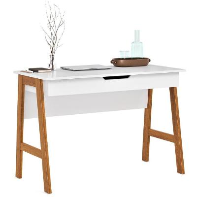 Escrivaninha Parma Escritorio 1 Gaveta Pés Madeira Maciça Branco Branco