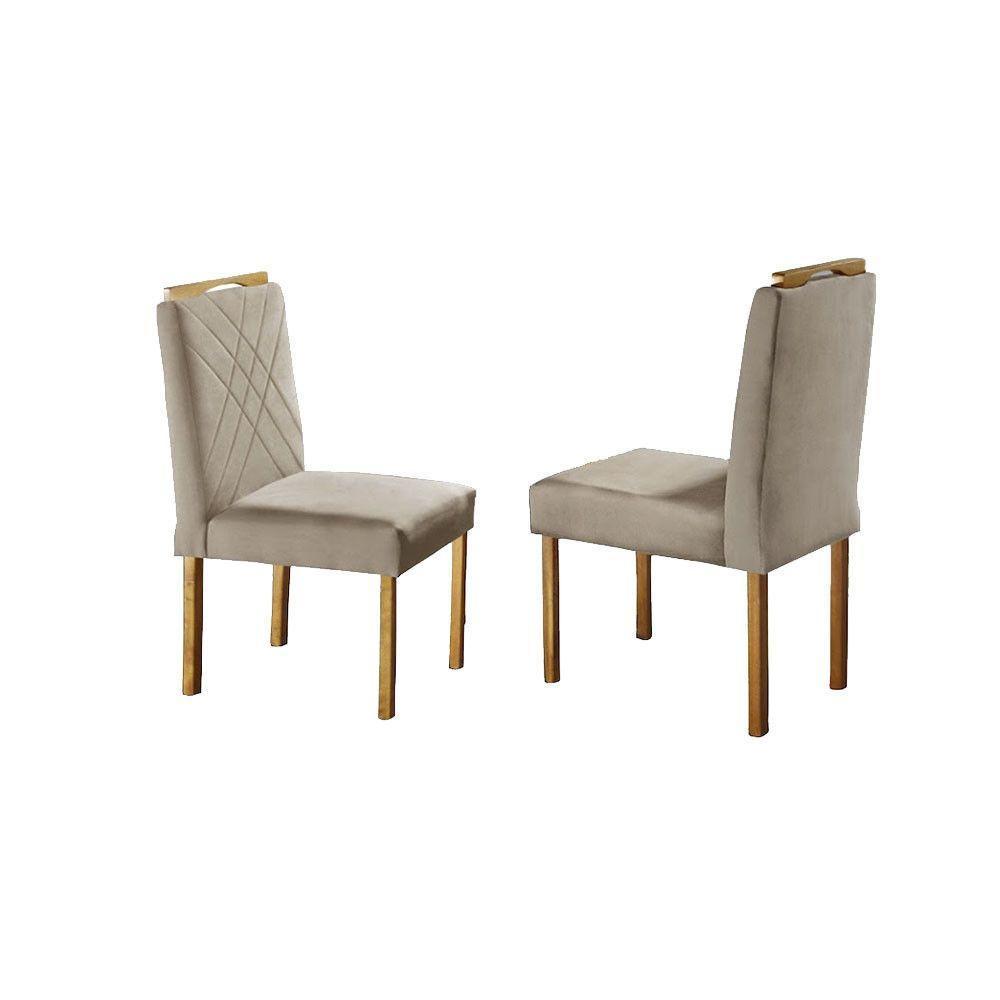 Conjunto Sala Jantar 4 Lugares Slim Madeira Maciça Veludo Bege Mel/off-white/bege - 4