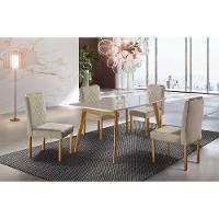 Conjunto Sala Jantar 4 Lugares Slim Madeira Maciça Veludo Bege Mel/off-white/bege - 1