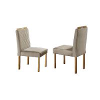 Conjunto Sala Jantar 4 Lugares Slim Madeira Maciça Veludo Bege Mel/off-white/bege