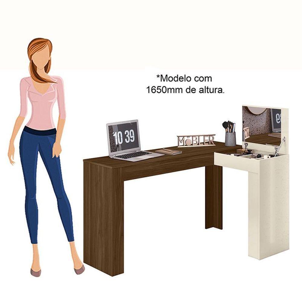 Escrivaninha De Canto Com Penteadeira Jade Com Nicho Espelho Porta Basculante ? Design Moderno - Freijo - Off White - 2