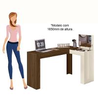 Escrivaninha De Canto Com Penteadeira Jade Com Nicho Espelho Porta Basculante ? Design Moderno - Freijo - Off White - 2