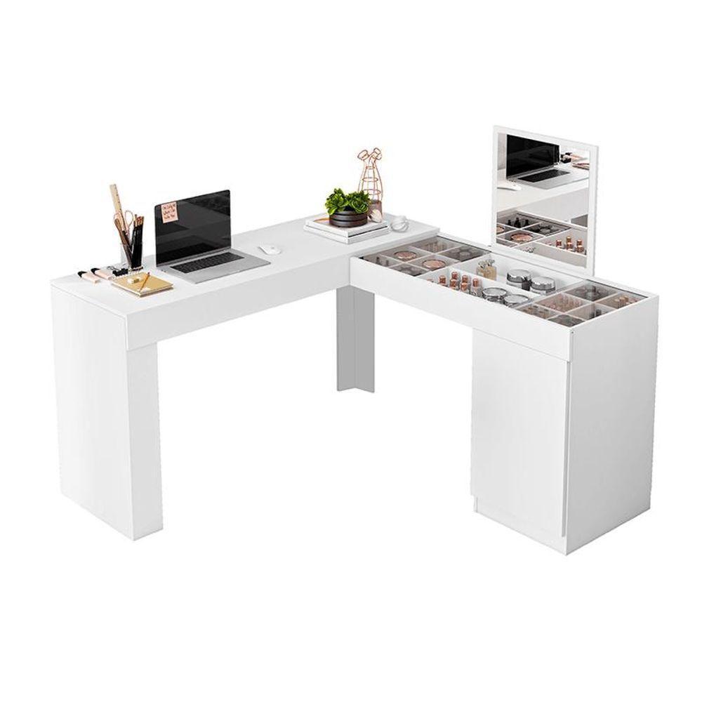 Escrivaninha Penteadeira Canto Star Com Porta Esolho E Colmeia ? Design Moderno - Branco Fosco - 4