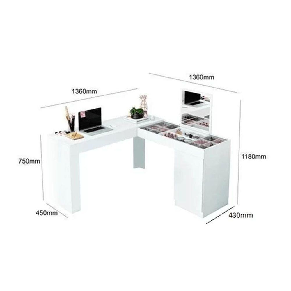 Escrivaninha Penteadeira Canto Star Com Porta Esolho E Colmeia ? Design Moderno - Branco Fosco - 5