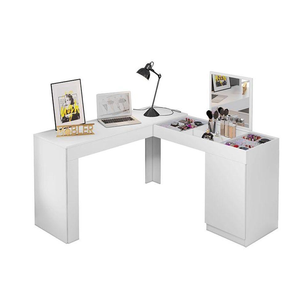 Escrivaninha Penteadeira Canto Star Com Porta Esolho E Colmeia ? Design Moderno - Branco Fosco - 7