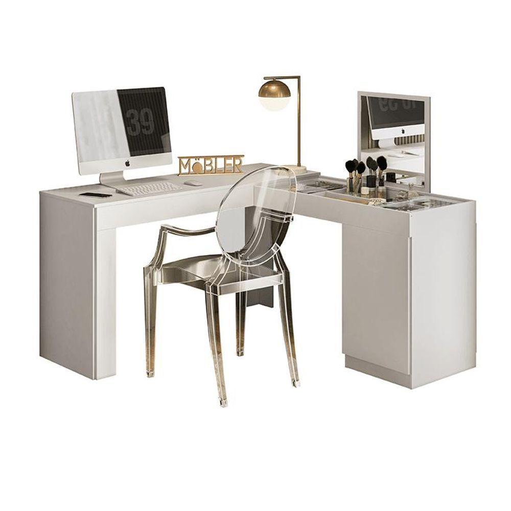 Escrivaninha Penteadeira Canto Star Com Porta Esolho E Colmeia ? Design Moderno - Branco Fosco - 8