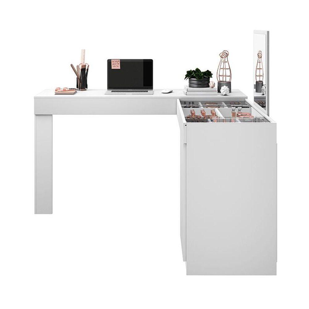 Escrivaninha Penteadeira Canto Star Com Porta Esolho E Colmeia ? Design Moderno - Branco Fosco - 10