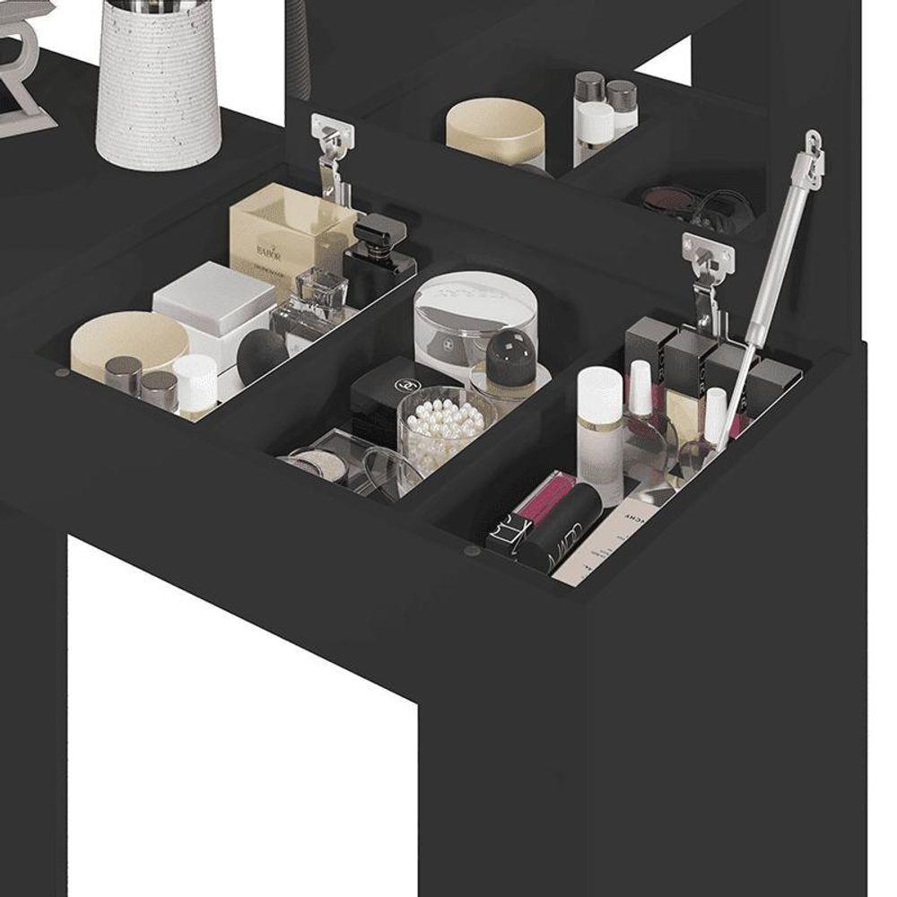 Escrivaninha De Canto Com Penteadeira Jade Com Nicho Organizador Esplho E Tampa Basculante 1,49m- Preto Fosco - 2