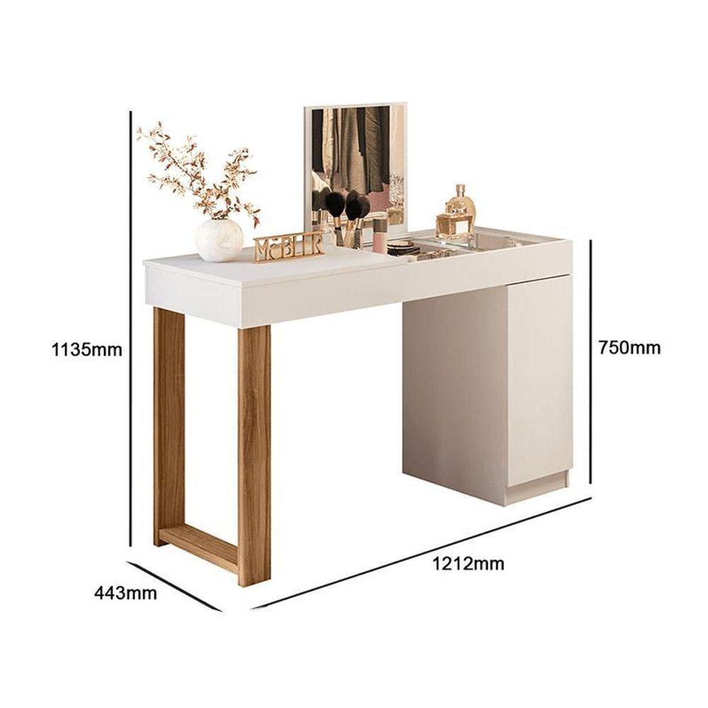 Escrivaninha Penteadeira Love Vidro De Correr Espelho Prateleira E Nicho ? Design Moderno - Branco - Cinamomo Mel - 4