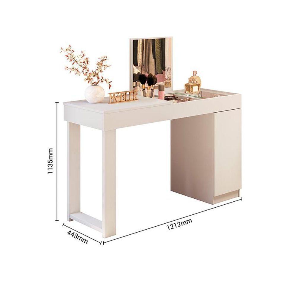 Escrivaninha Penteadeira Love Com Vidro De Correr Espelho Prateleira ? Design Moderno - Branco Fosco - 4