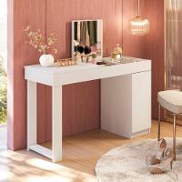 Escrivaninha Penteadeira Love Com Vidro De Correr Espelho Prateleira ? Design Moderno - Branco Fosco - 1