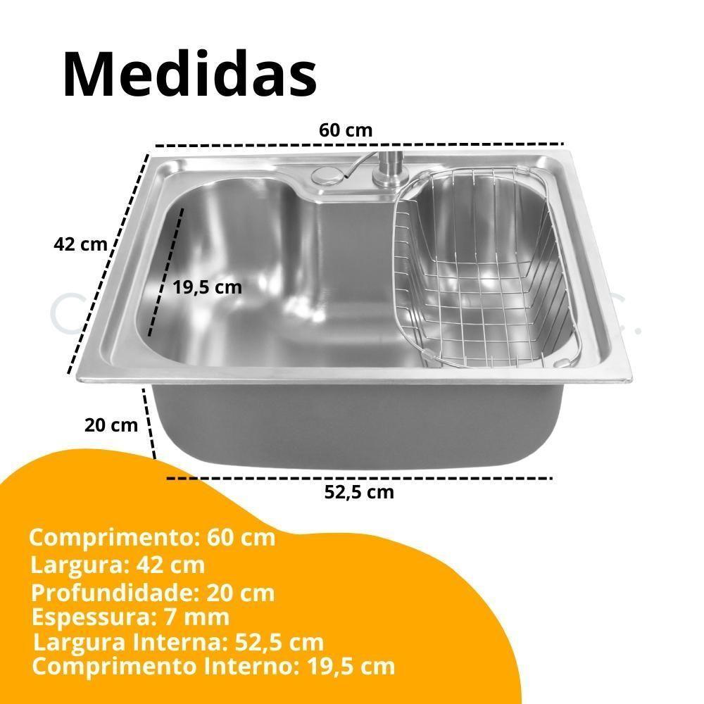 Cuba De Cozinha 60x42 Aço Inox 304 Com Kit Completo Dispenser Válvula E Cesto Aramado - 7