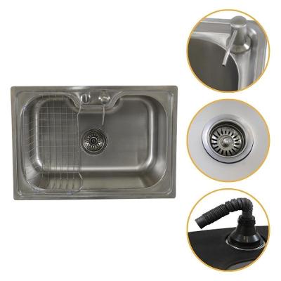 Cuba De Cozinha 60x42 Aço Inox 304 Com Kit Completo Dispenser Válvula E Cesto Aramado