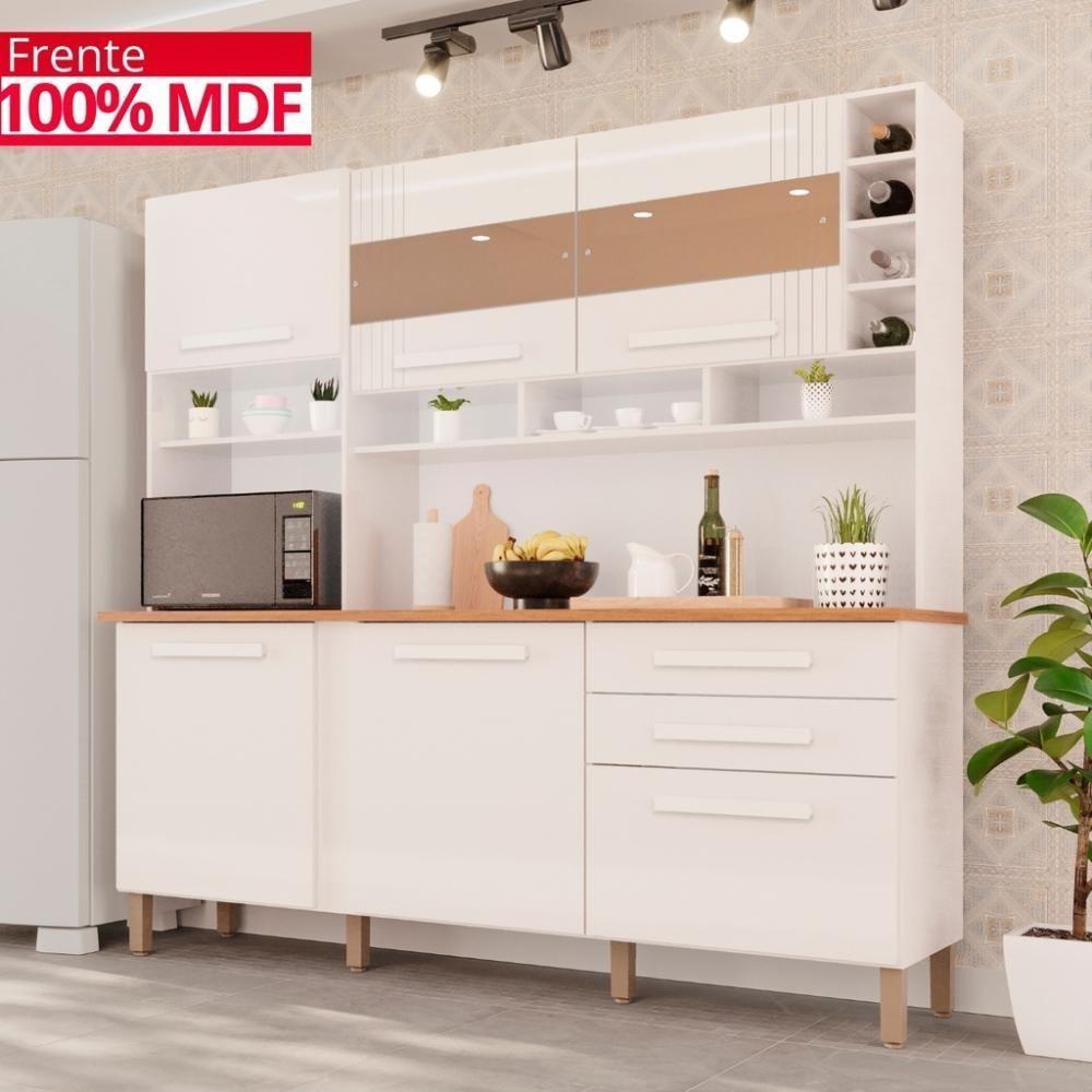 Cozinha 6 Portas 2 Gavetas ágata Com Espelho - Tudo De Móveis Branco Neve - 2