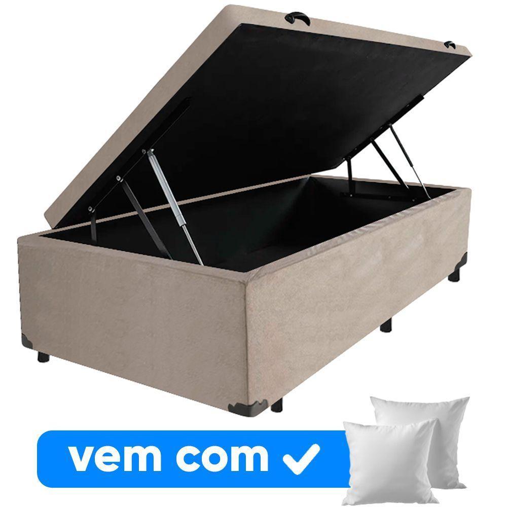 Cama Box Baú Solteiro 88x188x41cm + 1 Travesseiro Fl - Colchomax Bege Suede - 1