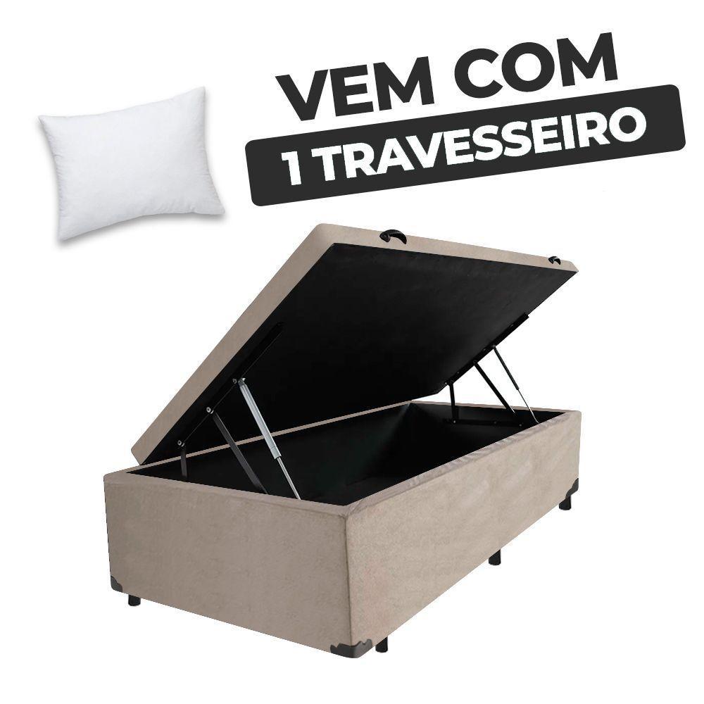 Cama Box Baú Solteiro 88x188x41cm + 1 Travesseiro Fl - Colchomax Bege Suede - 5