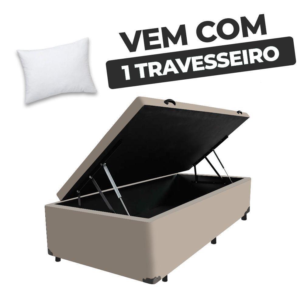 Cama Box Baú Solteiro 88x188x41cm + 1 Travesseiro Fl - Colchomax Bege Sintético - 6