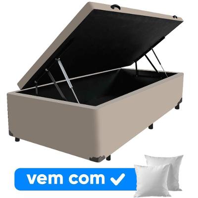 Cama Box Baú Solteiro 88x188x41cm + 1 Travesseiro Fl - Colchomax Bege Sintético