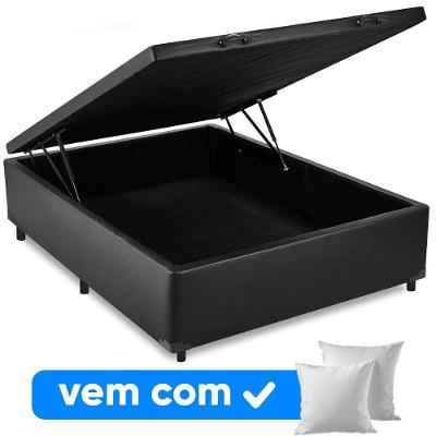 Cama Box Baú Casal 138x188x41cm + 2 Travesseiros Fl - Colchomax Preto Sintético