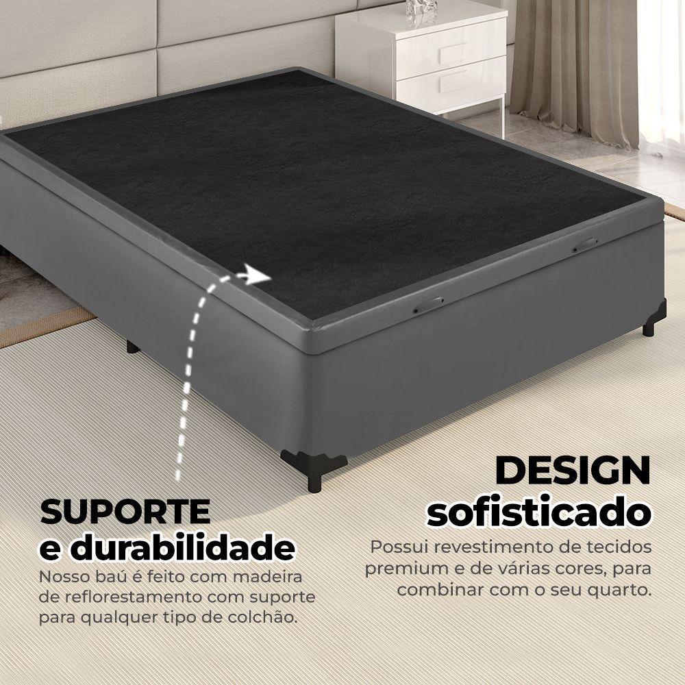 Cama Box Baú Solteiro 88x188x41cm + 1 Travesseiro Fl - Colchomax Cinza Sintético - 3