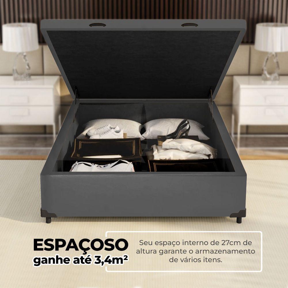Cama Box Baú Solteiro 88x188x41cm + 1 Travesseiro Fl - Colchomax Cinza Sintético - 4