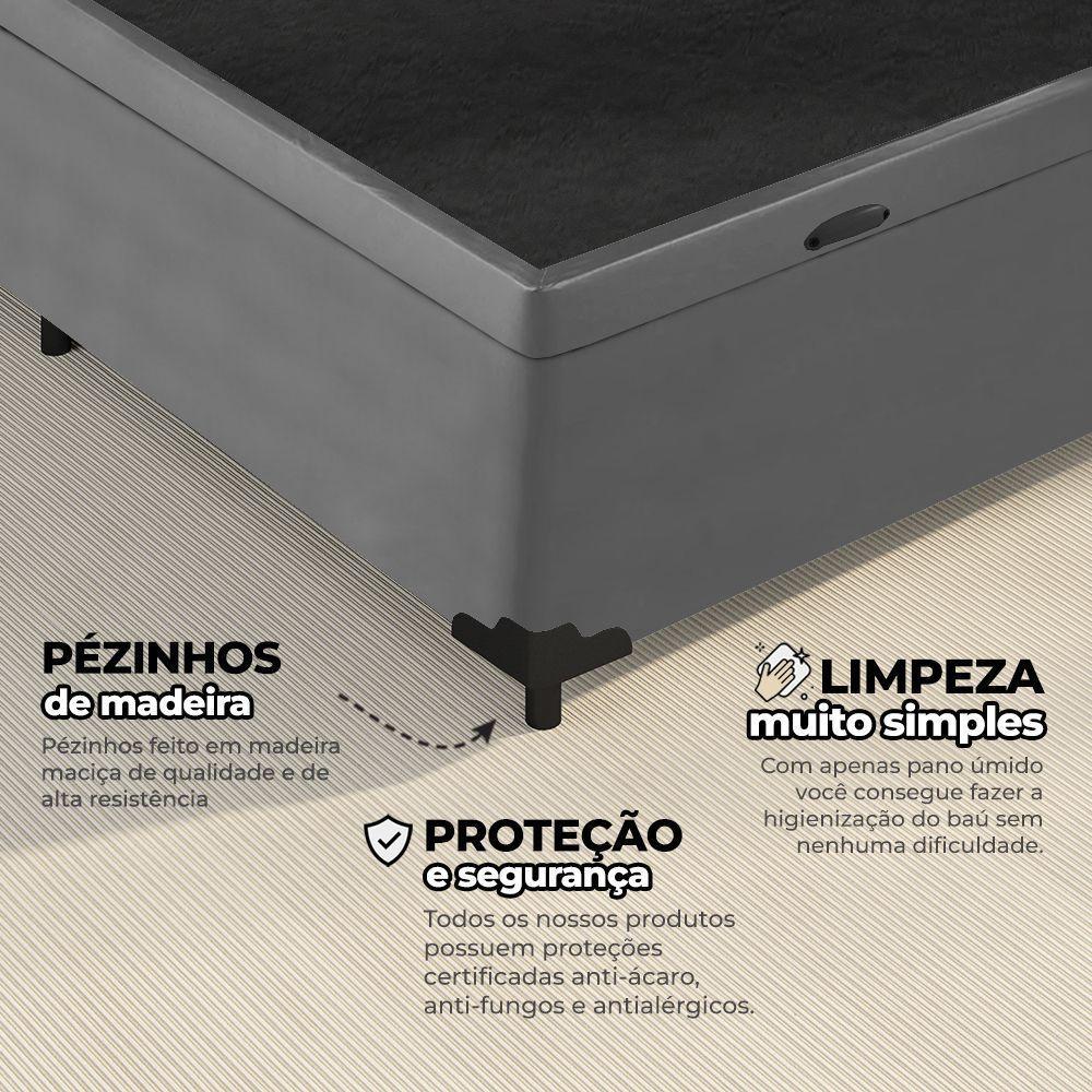 Cama Box Baú Solteiro 88x188x41cm + 1 Travesseiro Fl - Colchomax Cinza Sintético - 5
