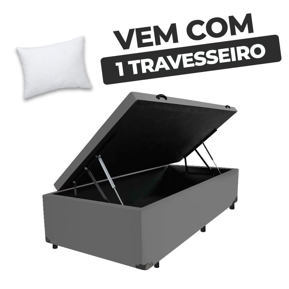 Cama Box Baú Solteiro 88x188x41cm + 1 Travesseiro Fl - Colchomax Cinza Sintético - 6