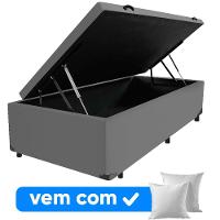 Cama Box Baú Solteiro 88x188x41cm + 1 Travesseiro Fl - Colchomax Cinza Sintético - 1