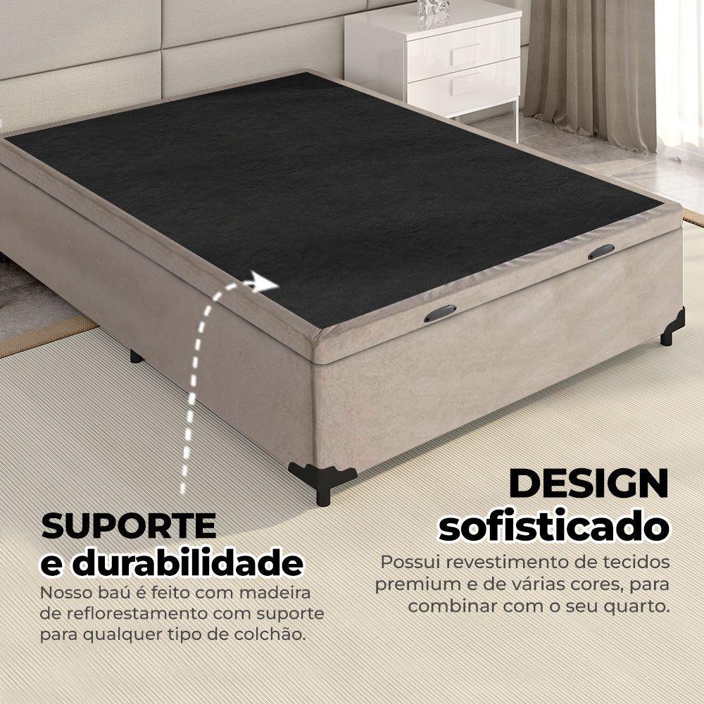 Cama Box Baú Casal 138x188x41cm + 2 Travesseiros Fl - Colchomax Bege Suede - 3