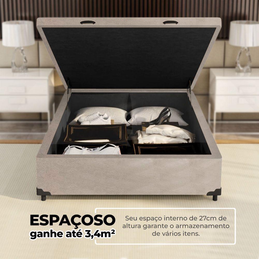 Cama Box Baú Casal 138x188x41cm + 2 Travesseiros Fl - Colchomax Bege Suede - 4