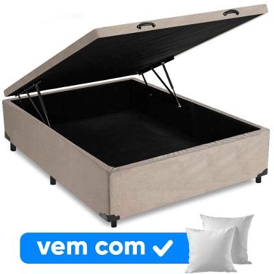 Cama Box Baú Casal 138x188x41cm + 2 Travesseiros Fl - Colchomax Bege Suede