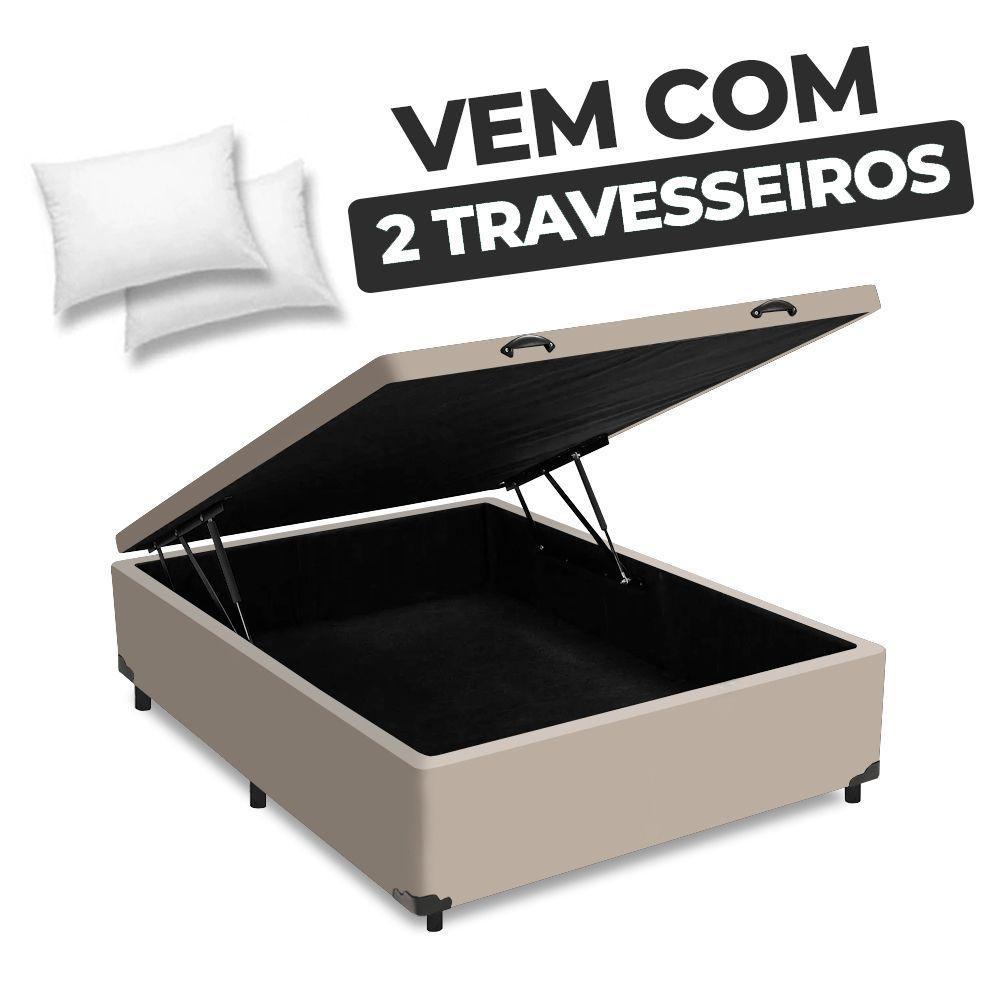 Cama Box Baú Casal 138x188x41cm + 2 Travesseiros Fl - Colchomax Bege Sintético - 6