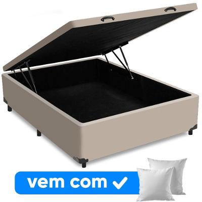 Cama Box Baú Casal 138x188x41cm + 2 Travesseiros Fl - Colchomax Bege Sintético