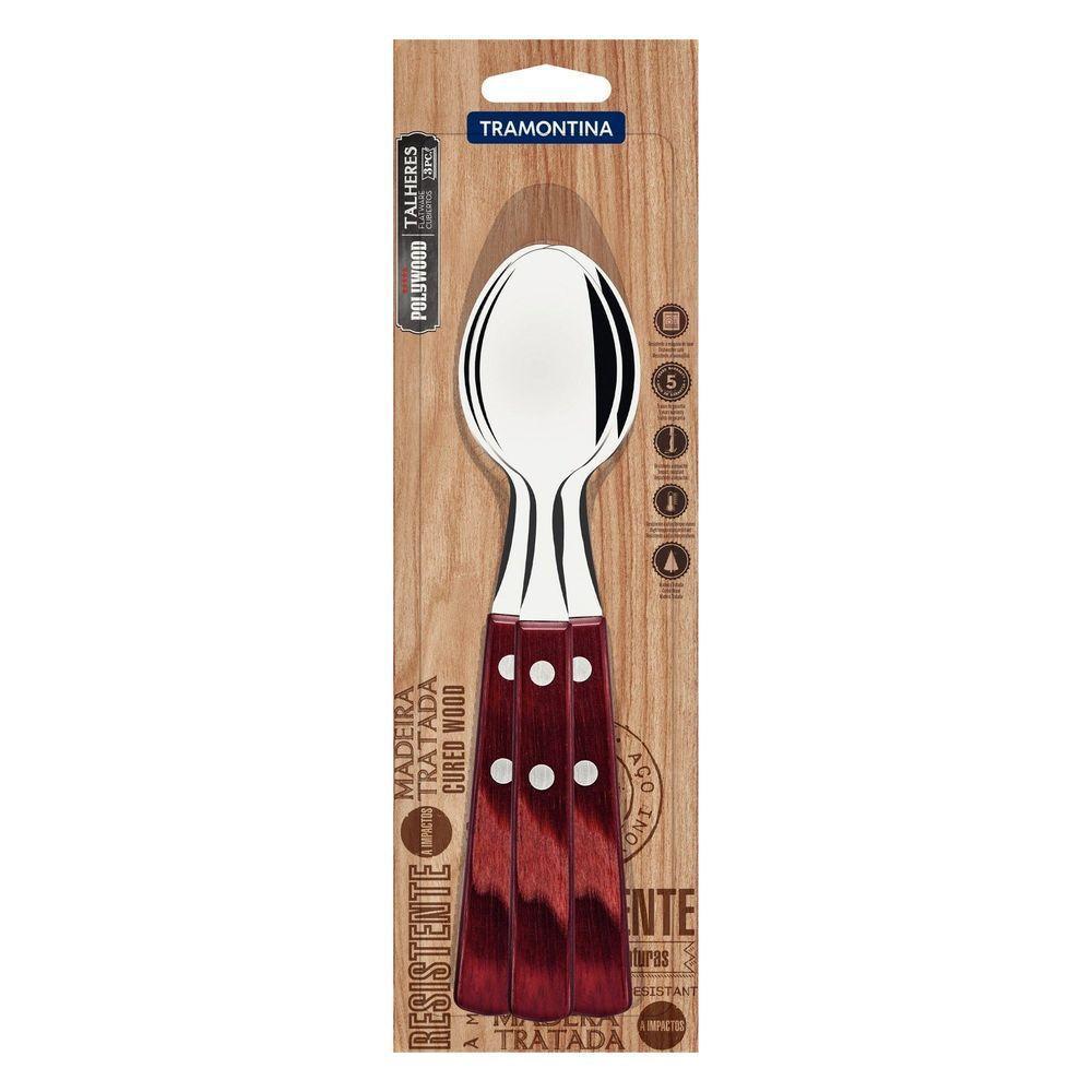 Conjunto De Colheres De Mesa Tramontina Cabos Em Madeira Tratada Polywood Vermelho 3 Peças Tramontina - 1