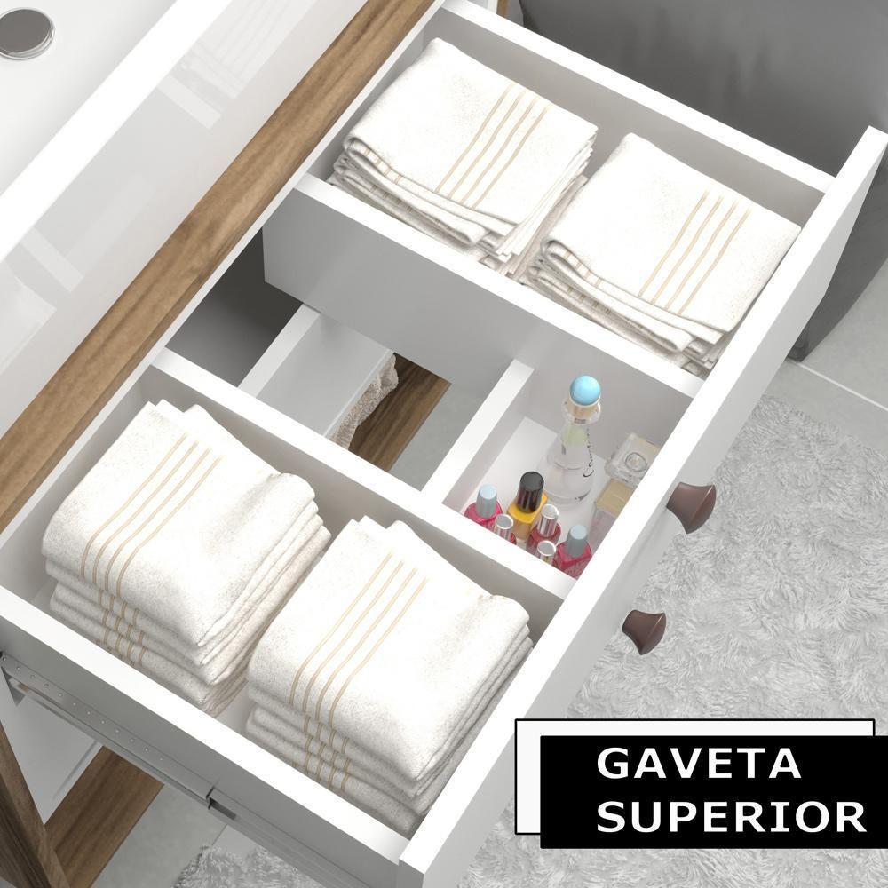 Balcão Gabinete Para Banheiro Com Pés 60cm Lionel B06 Branco Nogal - Lyam Decor - 9