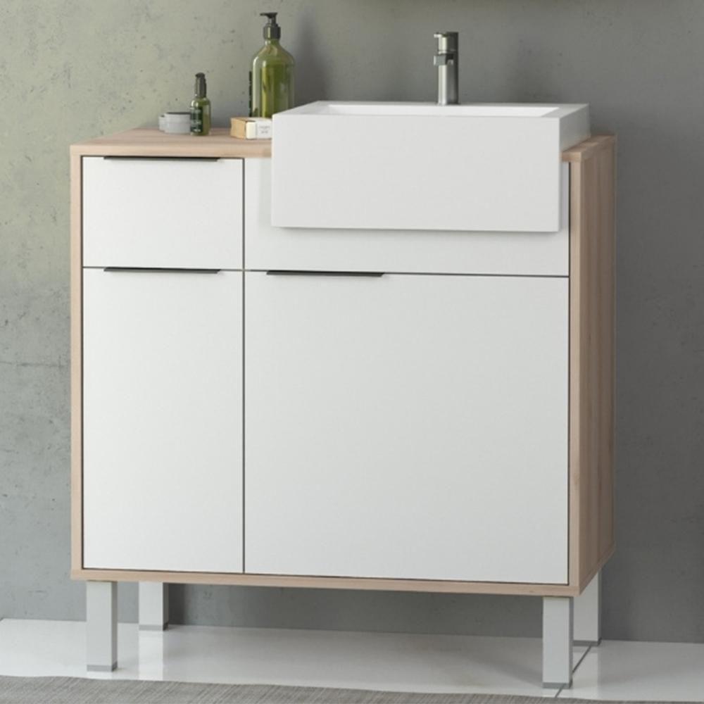 Balcão Gabinete Para Banheiro Com Pés E Cuba 80cm West B06 Branco Faia - Lyam Decor - 2