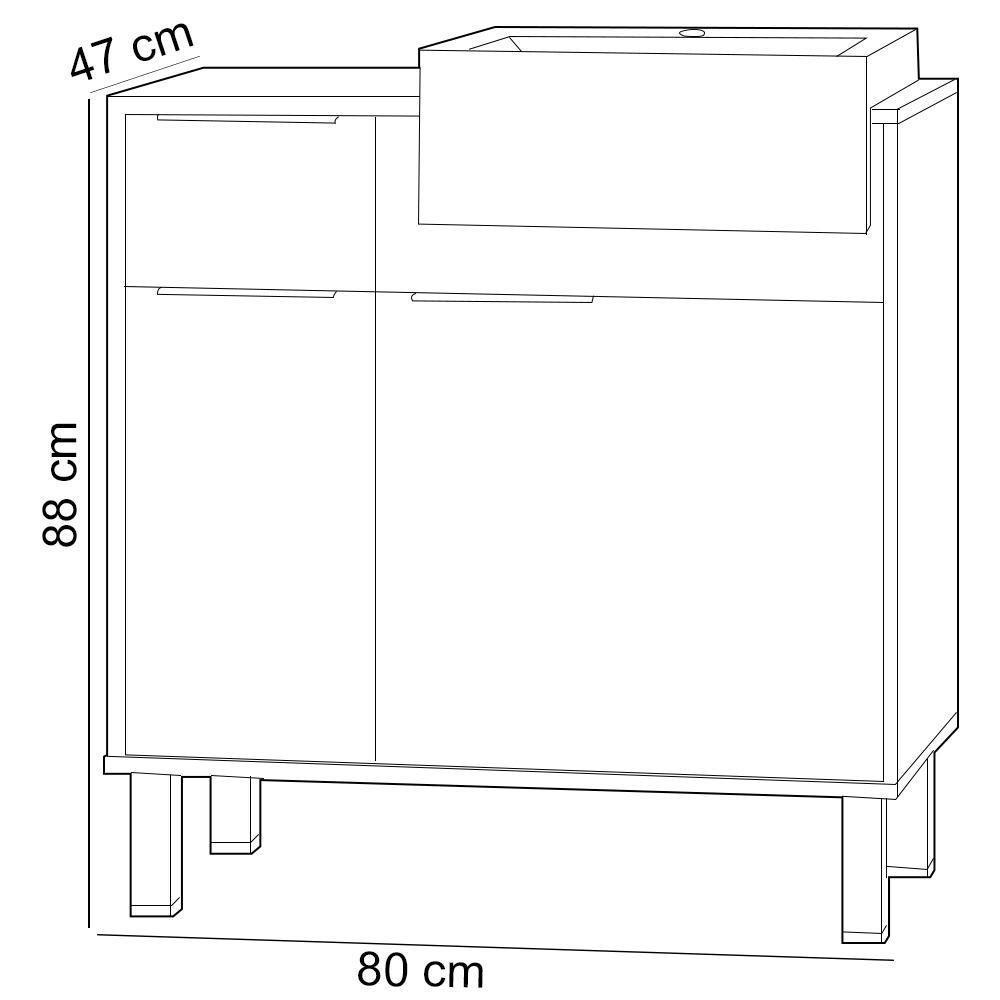 Balcão Gabinete Para Banheiro Com Pés E Cuba 80cm West B06 Branco Faia - Lyam Decor - 4