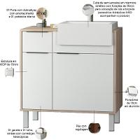 Balcão Gabinete Para Banheiro Com Pés E Cuba 80cm West B06 Branco Faia - Lyam Decor - 3