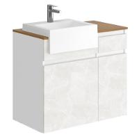 Balcão Gabinete Para Banheiro Suspenso 80cm Moira B06 Branco Cristal Noce Amêndoa - Lyam Decor - 1