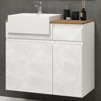 Balcão Gabinete Para Banheiro Suspenso 80cm Moira B06 Branco Cristal Noce Amêndoa - Lyam Decor - 2