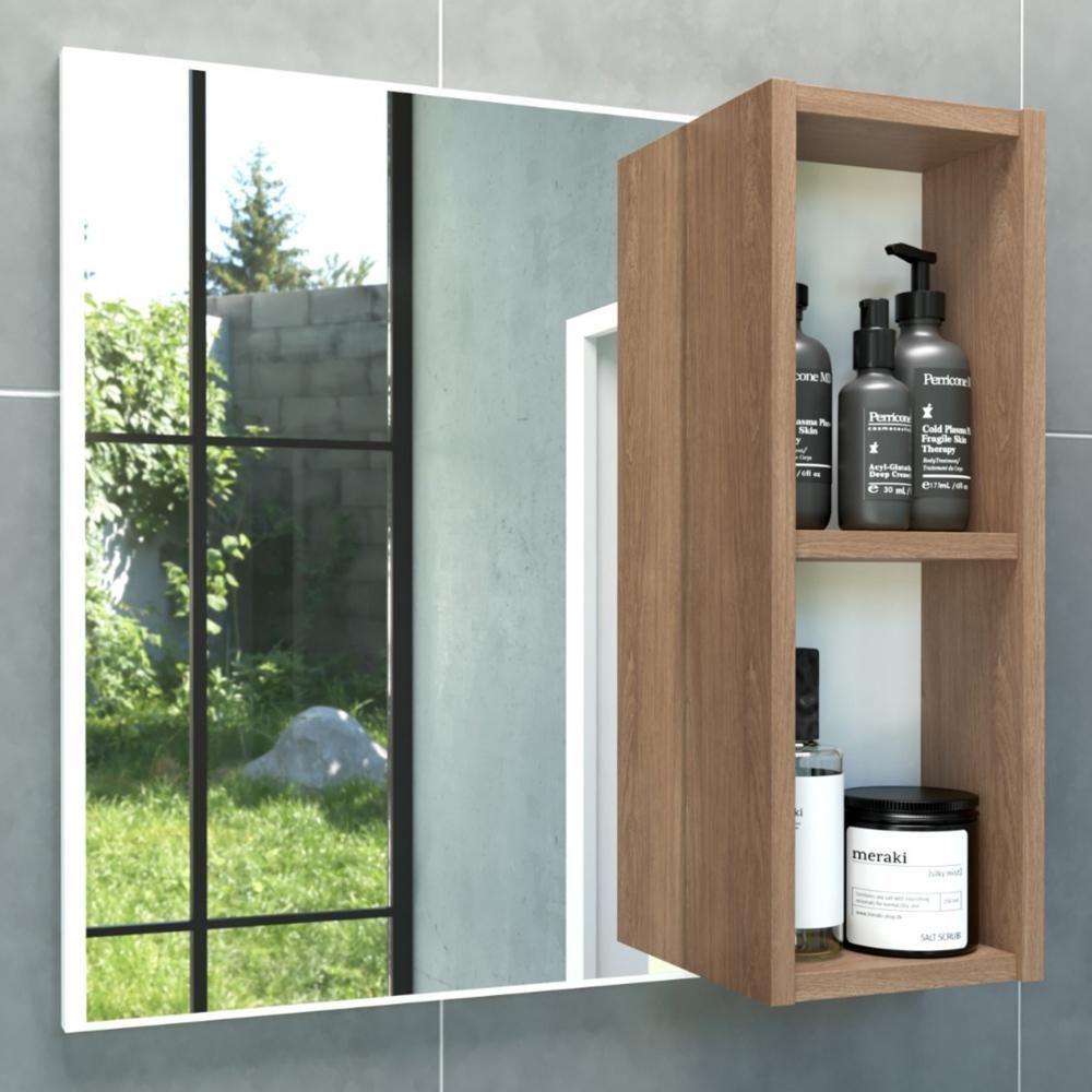 Armário Para Banheiro Com Espelho 60cm Ramona B06 Branco Carvalho - Lyam Decor - 2